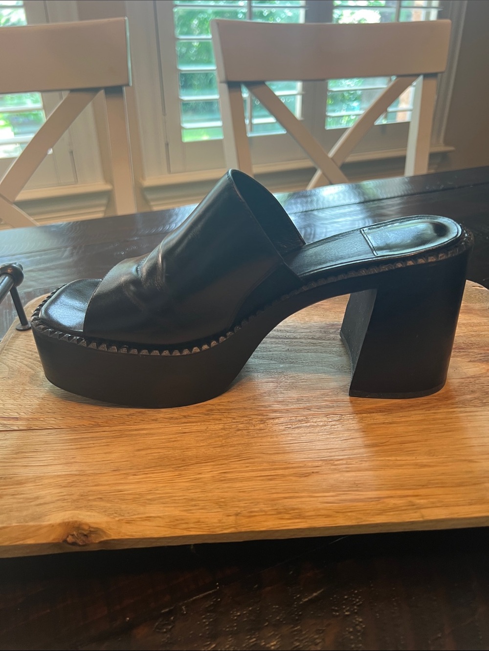Jeffrey Campbell Black Leather Platform Open-Toe Mule Heels - Picture 7 of 13